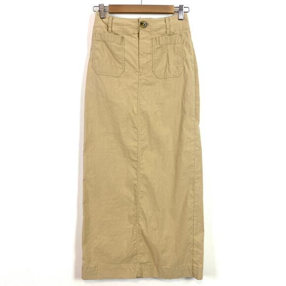 Anthropologie Maeve The Colette Maxi Skirt Back Slit Cotton Poplin Tan XS - Picture 6 of 10